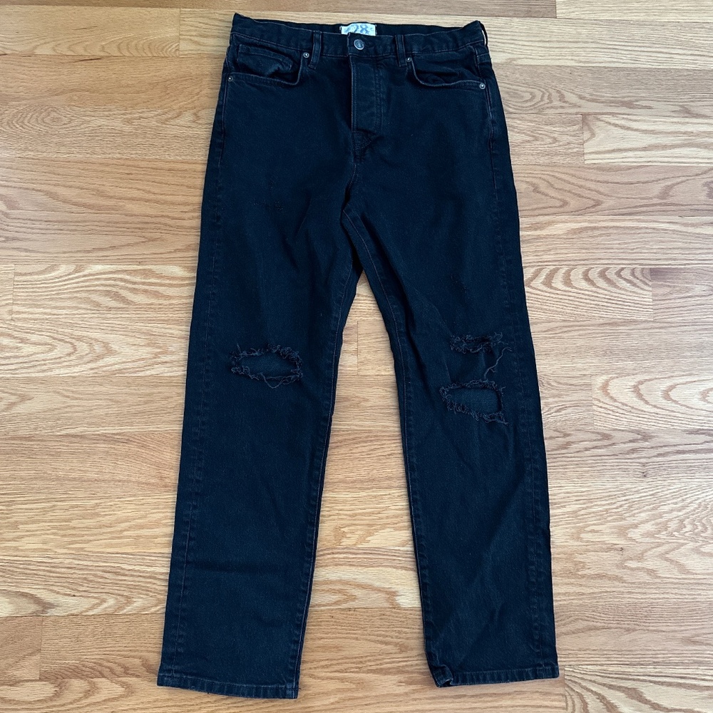 Free People NWOT Distressed Black Button Fly Jeans (28)